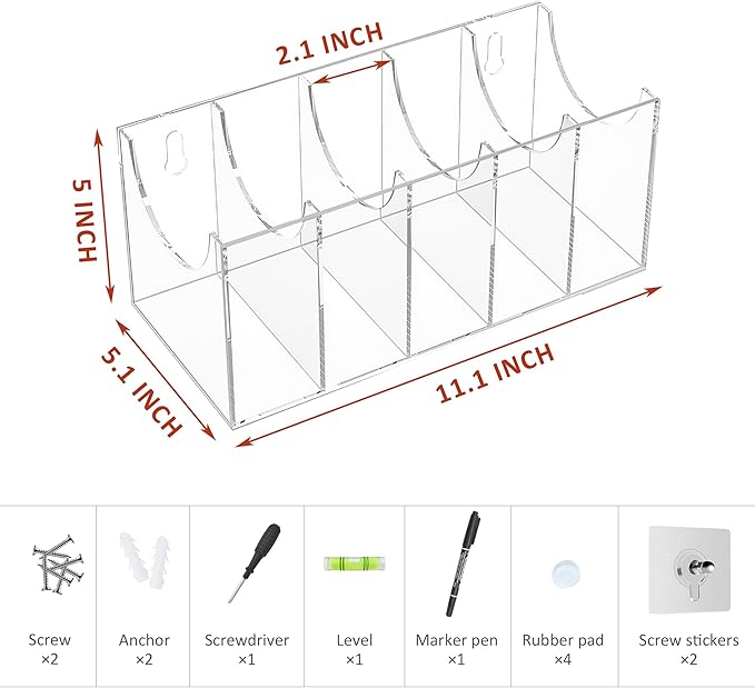 5 Compartments Acrylic Belt Organizer, Clear Belt Display Case for Tie Organizer Wall Mounted