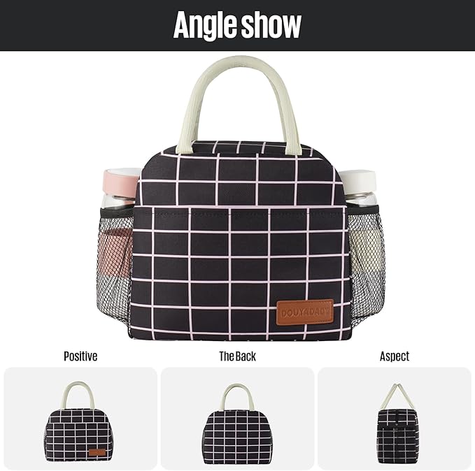 Lunch Bag Women/Men Lunch Box Women/Men (Black+Pink Blocks)