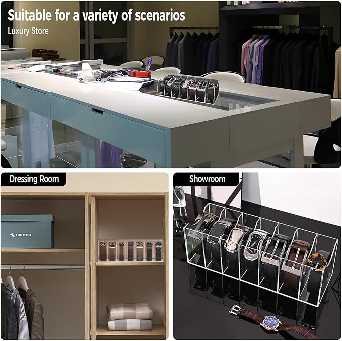 Belt Organizer, Acrylic Belt Storage Holder for The Closet, 7 Compartments Display Case for Tie and Bow Tie