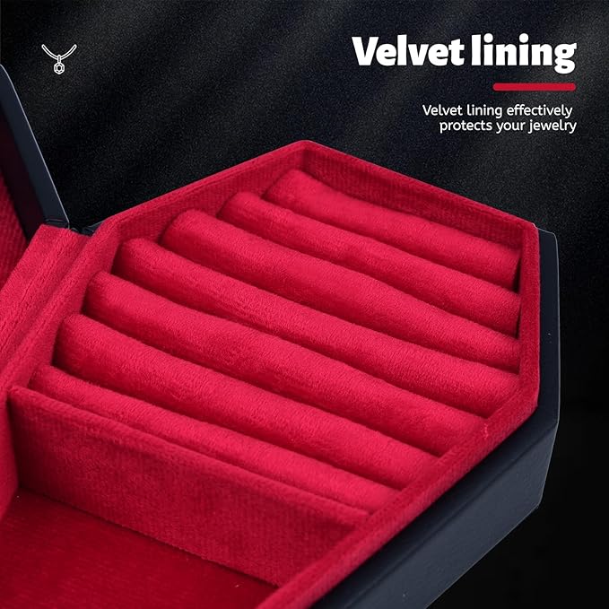 Gothic Velvet Coffin Jewelry Box, Travel Case Versatile Organizer for Rings, Necklaces, Earrings (Black)