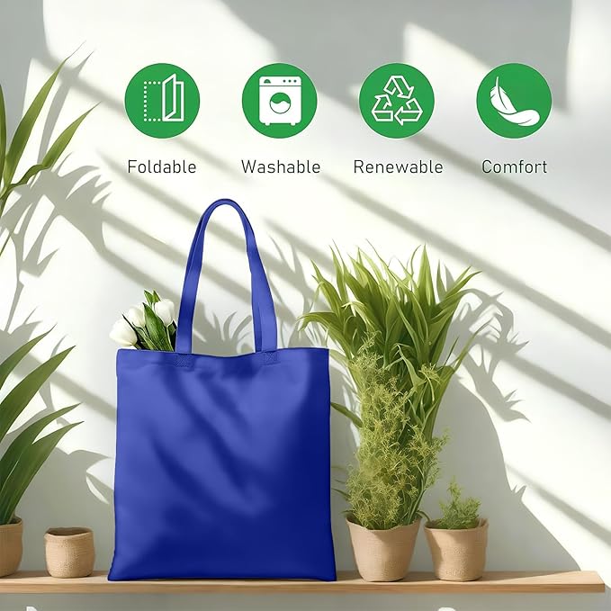 MOLOVA 1 Pack Available Premium Canvas Reusable Tote Gift Bags,Made of Natural Canvas with Handle,Work,DIY,Shopping(Navy Blue)