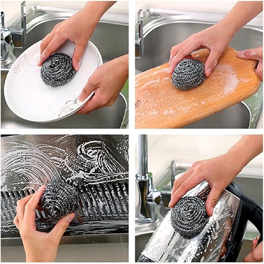 6 Pack Stainless Steel Wool Scrubber, Scrubbing Scouring Pad, Steel Wool Scrubber for Kitchens, Bathroom and More