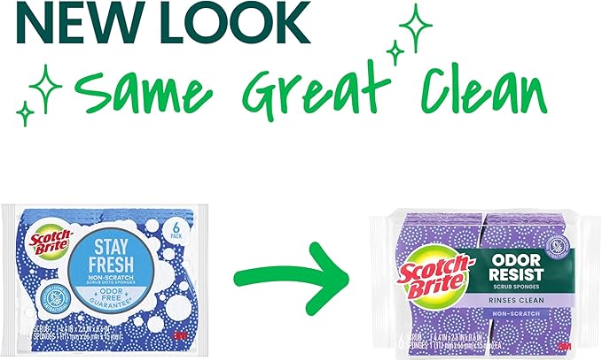 Scotch-Brite Odor Resist Non-Scratch Scrub Sponge, Dishwasher-Safe Kitchen Sponges that Resist Bacterial Odors, Multipurpose Dish Sponge for Gentle Cleaning, 6 Dish Sponges