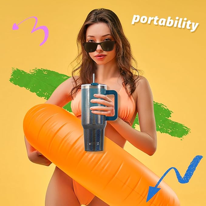 30 oz Shiny Tumbler with Handle and Straw,Stainless Steel Tumbler with Lid and Straw,Insulated Travel Mug(Cold for 34 Hours),Water Bottle for Iced Tea,Coffee (Black Blue)