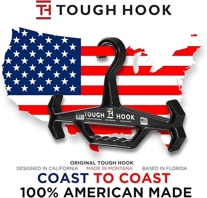 Tough Hook Original ID MAX Heavy Duty Hanger - USA-Made 200lb Capacity - Police Tactical Gear & Scuba BCD Hanger with Anti-Slip Design - Wetsuit & Body Armor Organizer with 3 ID Strips,1 Pack Foliage