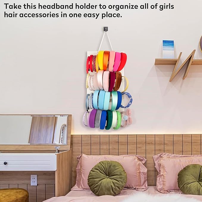 Hanging Headband Holder for Girls,Felt Headband Organizer Headband Storage Holder Organizer for Headband (Without Headbands) (40 Slots Cream)