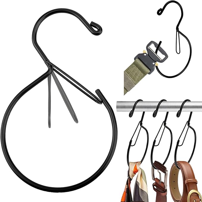 5-Pack Belt Hanger for Closet - S-Shaped Metal Belt Organizer and Tie Rack - Space Saving Scarf Holder and Purse Hanger for Tank Tops, Black, 7.87 x 5.9 Inches