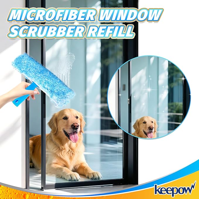 KEEPOW 14" Microfiber Window Scrubber Refill Replacement Compatible with MR.SIGA, Compatible with Ettore Professional Window Cleaning, Reusable & Washable Window Squeegee for Home (3 Pack)