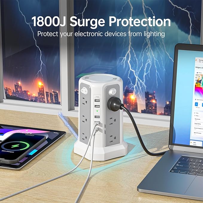 PASSUS Surge Protector Power Strip with USB C Port,10FT Extension Cord with 12 AC Outlets, Power Strips with Surge Protection for Home Office DormRoom