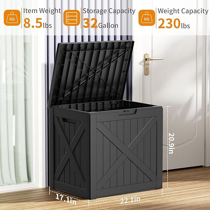 32 Gallon X Patten Outdoor Storage Box Weather Resistant UV Protection Waterproof Resin Deck Box for Garden, Patio, Porch, Delivery(Black-X)