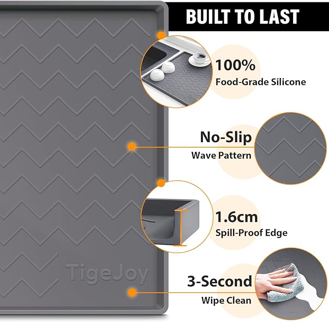 TigeJoy 37" x 22" Under Sink Mats for Kitchen Waterproof, Leak-Proof Silicone Mat Sink Protector and Cabinet Liner, Kitchen Essentials Organizer and Storage, Boot or Shoe Tray, Pet Feeding Mat