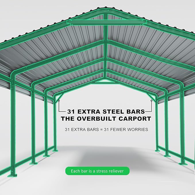 12x20 Heavy-Duty Metal Carport, Outdoor Galvanized Steel Shelter for Pickup Trucks, Motorcycles, Boats, Cars & Tractors