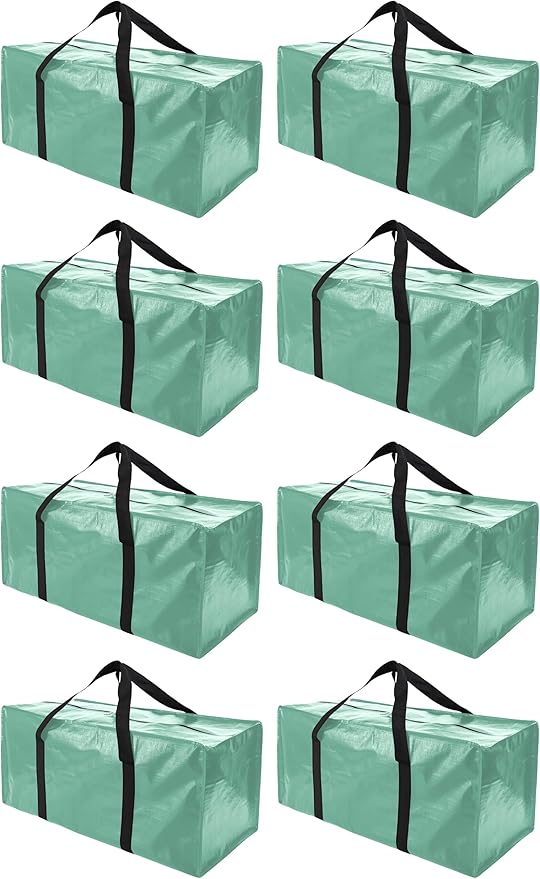 Extra Large Moving Bags with Zippers & Carrying Handles, Heavy-Duty Storage Tote for Space Saving Moving Storage, Fold Flat, Alternative to Box and Bin - 8 Pack, 40 Gal, Teal