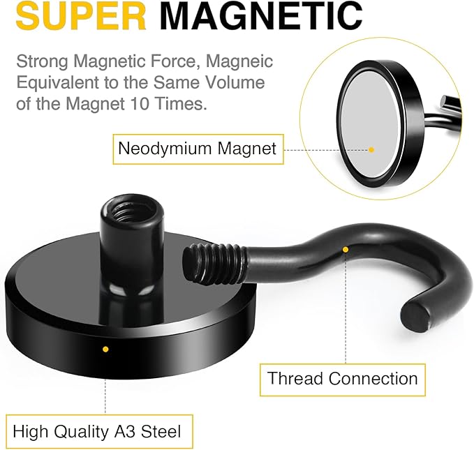 DIYMAG Magnetic Garage Hooks 10 Pack, 120lbs 2026 Cruise Cabin Ship Essentials Hook Heavy Duty Strong Magnets Fridge for Classroom Wall Mount Kitchen Grills Black