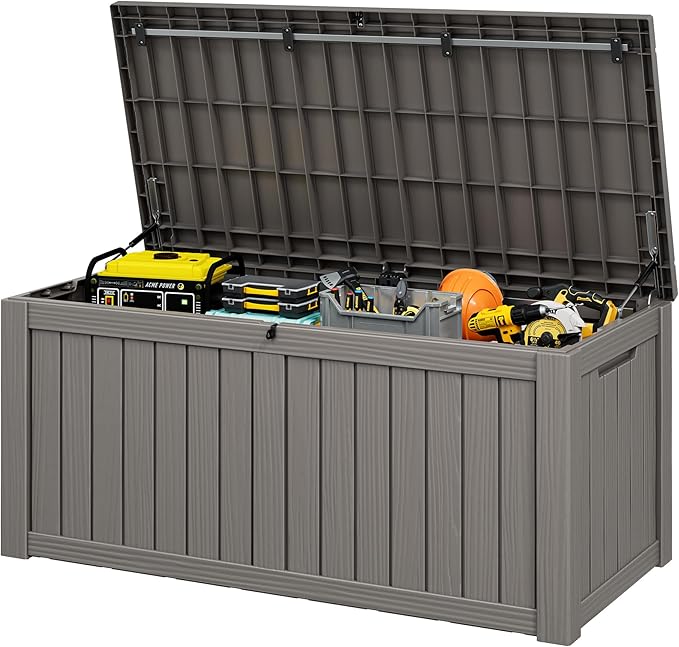 Oudoor Storage Deck Boxes Waterproof, Waterproof and UV Resistant Outdoor Storage Box Lockable Lid for Delivery Box, Indoor, Garden Tools, Pool Supplies, Patio (Grey, 150 Gallon)