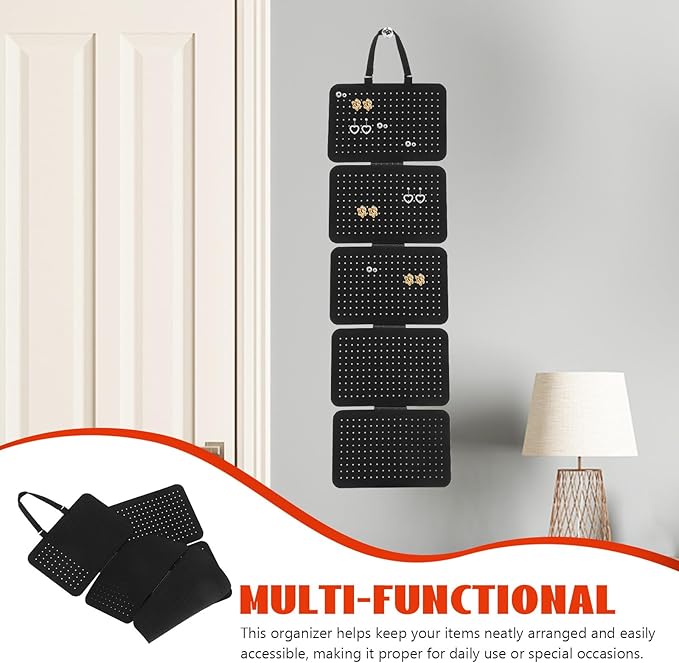BESPORTBLE Wall-mount Jewelry Organizer Felt Board with Detachable Design, Earring and Necklace Display Holder, Black Hanging Accessory Storage for Home and Commercial Use