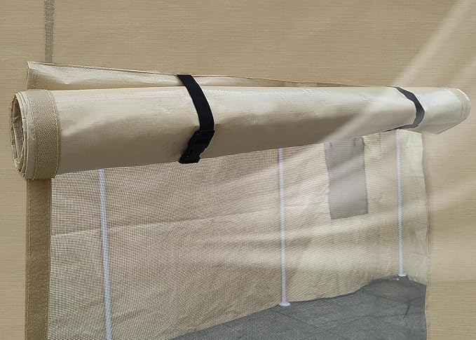 Rutile 10x20 Carport Replacement Sidewall, 180G PE Waterproof & UV Protected Sidewall Cover (Beige, Sidewall Panel with Mesh Windows)