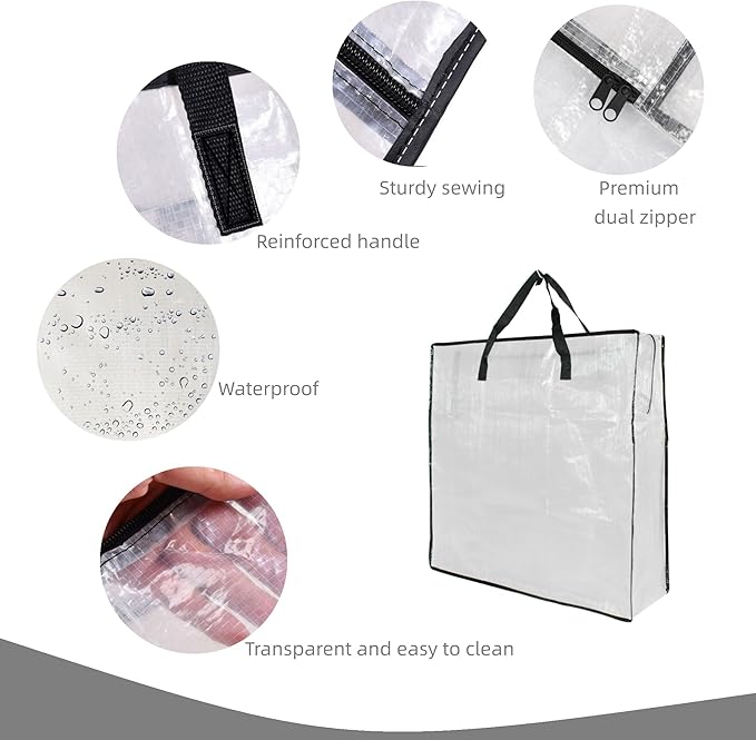 Clear Storage Bags with Zipper and Handles, Blanket Bags For Closet Storage, Moving and Packing Supplies for College, Underbed Storage Organizer for Clothes Pillow Bedding Christmas Wreath