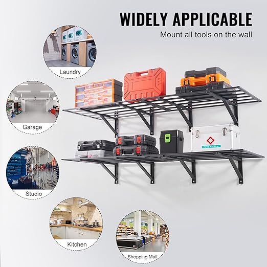 ‎Garage Storage Shelving Wall Mounted, 2 x 6 ft Heavy Duty Shelves,1600 LBS Load Capacity Storage Rack Floating Pack, Folding Strong Garage Organiser, Storage Racks for Shop,Shed,Storage Shelve
