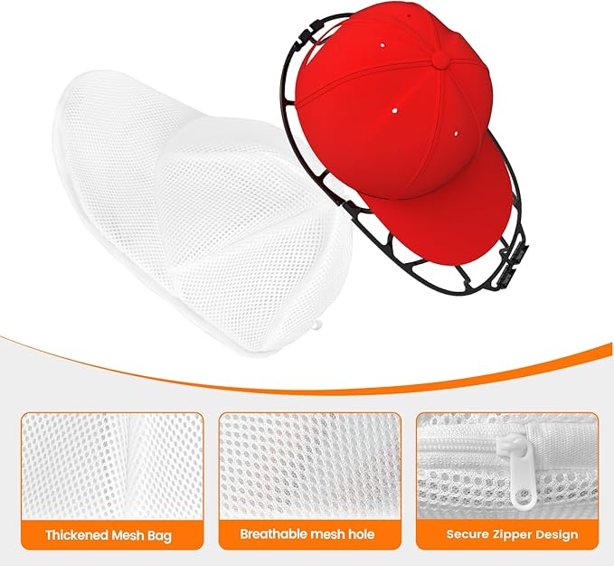 XQXA Hat Washer Cage with Mesh Bag - Universal Hat Cleane rfor Baseball Caps | Safe in Washing Machine/Dishwasher | 1-Pack Black
