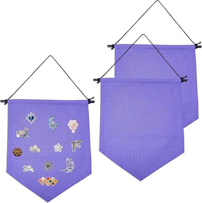 GLOBLELAND 3PCS 470x315mm/18.5x12.4inch Purple Wall Hanging Brooch Organizer Canvas Enamel Pin Display Banner Wall Hanging Pin Collection Storage Organizer for Pin Earrings Necklace