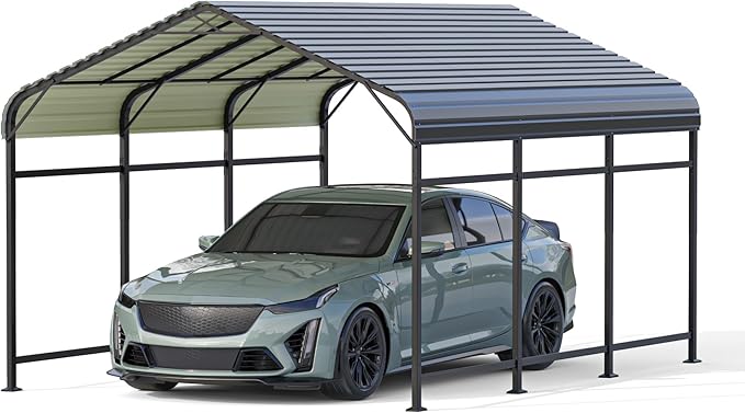 Patiowell 10'x15' Metal Carport, Heavy Duty Carport Canopy with Reinforced Frame and Galvanized Steel Roof, All-Weather Outdoor Car Shelter for Car, Truck, Boat and Tractor, Black