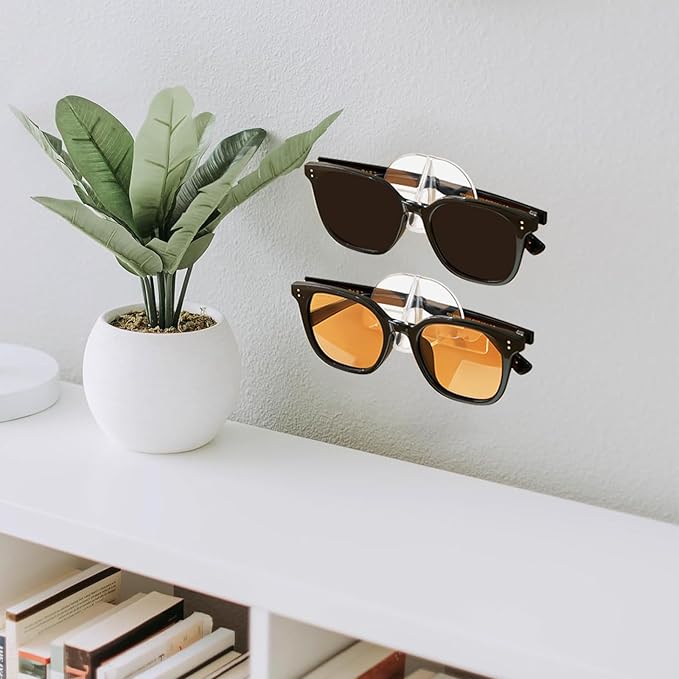 6 PCS Eyeglasses Holder Wall Mounted, Clear Hanging Sunglasses Organizer Storage with Self-Adhesive Sticker Drill-free Glasses Display Stand for Entryway Bathroom Bedroom Office Door Wall
