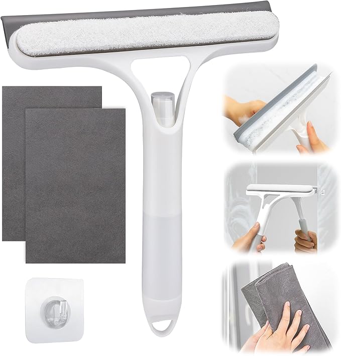 XANGNIER Window Cleaner Tool Kit,2025 3 in 1 Window Cleaning Scraper with Spray,Thickened Magic Cleaning Cloth,Window Scrubber Cleaning Squeegee for Glass,Mirror,Shower Doors,Car Windshields(White)