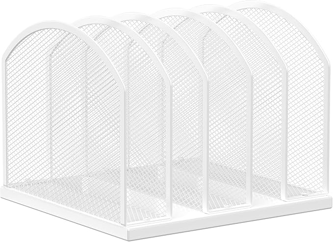 5-Section Vertical Desktop Organizer, 5-Section Mesh File Folder Stand Sorter for Office Home Classroom Organization (1, White)