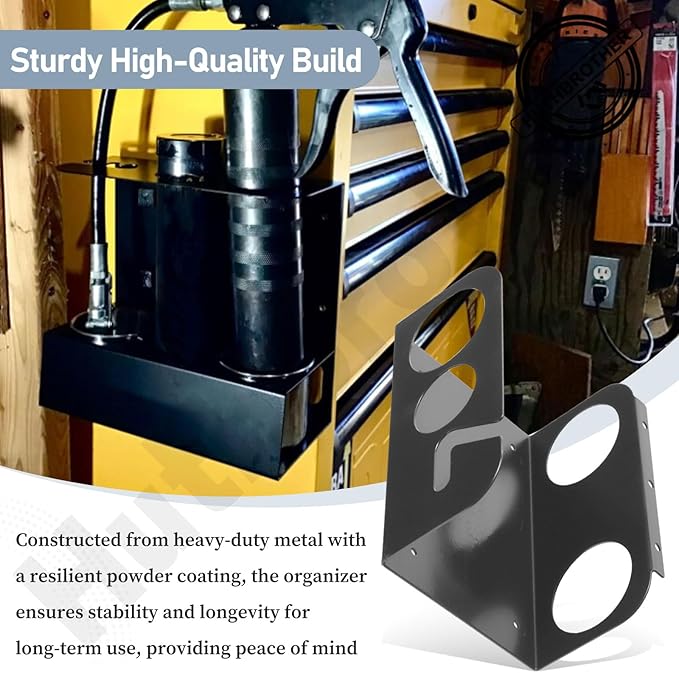 Grease Gun Holder, Wall Mount Grease Gun Storage Rack/Organizer, Hand Grease Gun Holder Rack for Workshop, Shop, Garage, W/Removable Drip Cups, Spare Cartridge Holder and Separate Spring