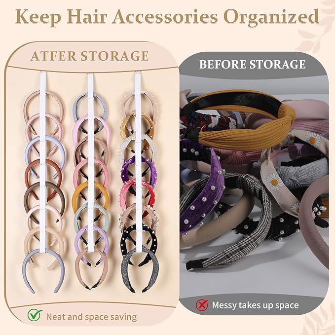 5 PCS Headband Holder Organizer for Girl,Hanging Hairband Storage for Women,White Hair Hoop Display Hair Accessories Organizer Bedroom College Dorm Decor