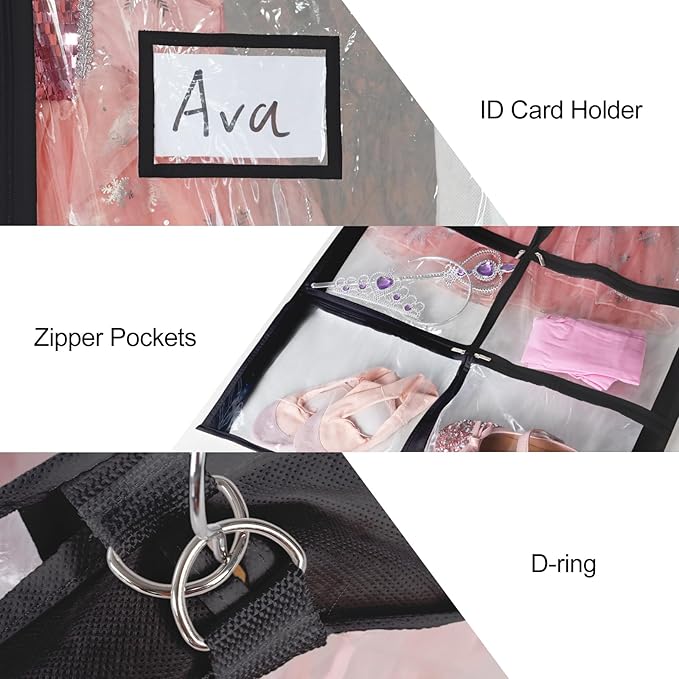 Univivi Clear Black PVC Dance Costume Bags Garment Bag 40 Inch for Dance Competitions, with 4 Medium Clear Zipper Pockets and 1 Large Back Zippered Pocket [Upgraded Version] (40'' x 24'' 6 Pack)