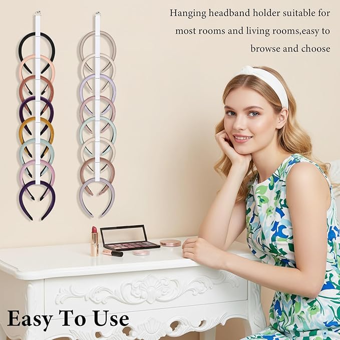 3 Pcs Headband Holder Organizer for Girl Headpiece Hanger Organizer White Hair Hoop Display Hair Accessories Organizers Bedroom College Dorm Decor Vertical Hanging Hairband Storage for Girls Women