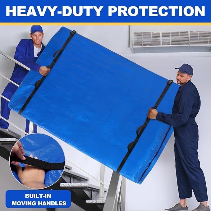 TICONN Mattress Bags for Moving, Heavy Duty King Mattress Cover Storage Bag with Full-Around Handle and Adjustable Buckles (Blue, King)
