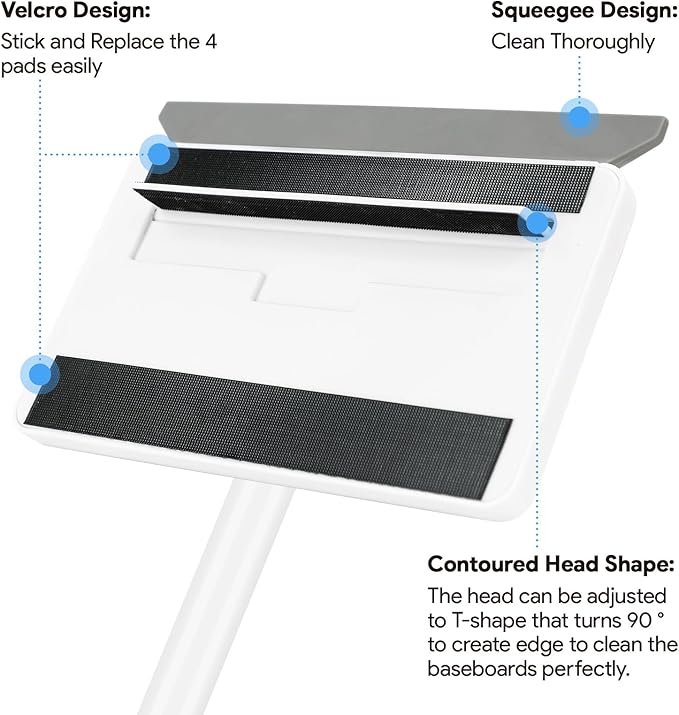 Baseboard Cleaner Tool with Handle, DELUX Baseboard Cleaner with Extendable Long Handle, 4 Reusable Cleaning Pads Wall Cleaner for Baseboards Cleaning, Ceiling, Wall, Floor, Shower Bathroom Kitchen