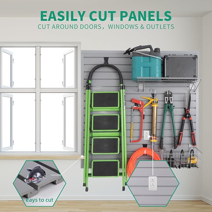Slat Wall Paneling Garage Slat Wall Storage Systems, Slatwall Panels 4x2 ft PVC Wall Panels Grey Slatwall Garage Storage & Organization Products