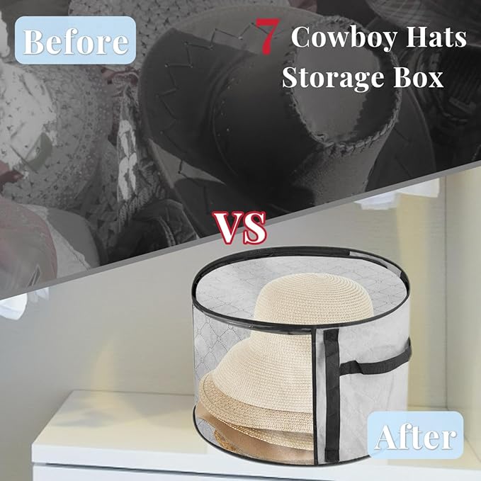 Oversized Clear Hat Box Storage for 7 Caps, Portable Cowboy Hat Box with Zipper for Women Men Travel, Hats Case Hats Organizers