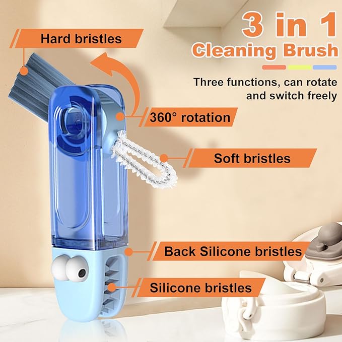 3 in 1 Cup Lid Cleaning Brush, Gap Cleaner Brushs - Home Kitchen Multifunctional Bottle Cleaning Brush Set, Portable Travel Bottle Lid Cleaner Tools