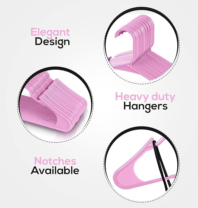 Utopia Home Plastic Hangers 50 Pack - Perfect Space Saving Clothes Hanger - Durable and Strong - Perfect Closet Organizers with Shoulder Grooves (Pink)