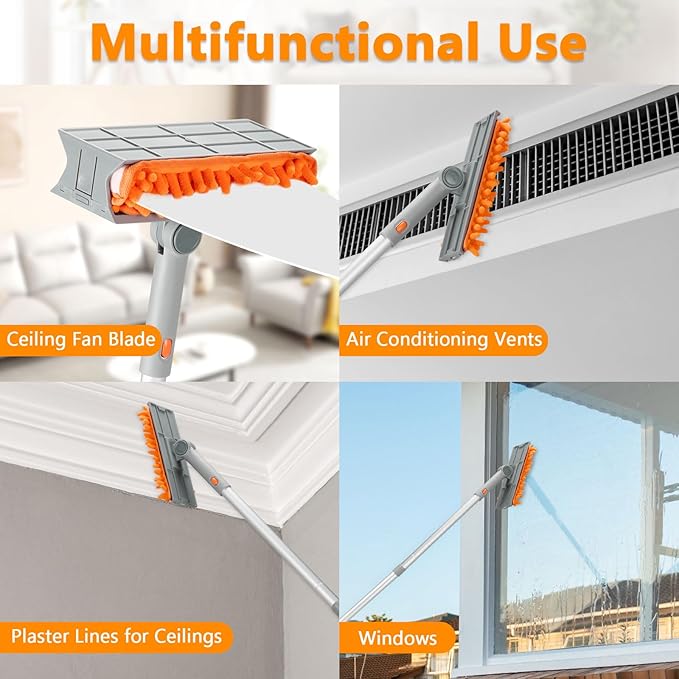 Ceiling Fan Cleaner Dusters with 72'' Extension Pole, Reusable Microfiber Pads High Ceiling Fan Blade Cleaning Tool for Baseboards, Blinds, Cobwebs