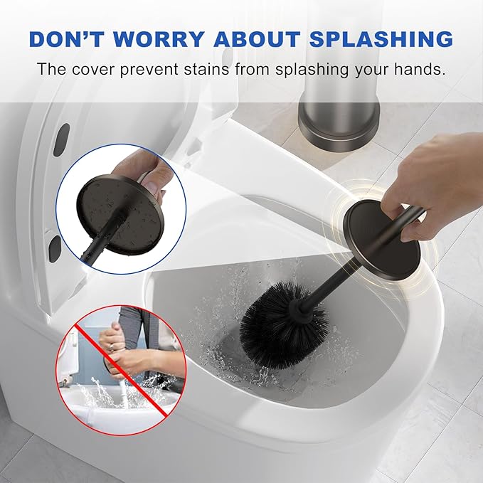 Toilet Brush and Holder Set: 304 Stainless Steel Heavy Duty Toilet Bowl Brush and Holder with Removable Inner Bowl and Splash Protection, Long Handle Bathroom Cleaning Tool