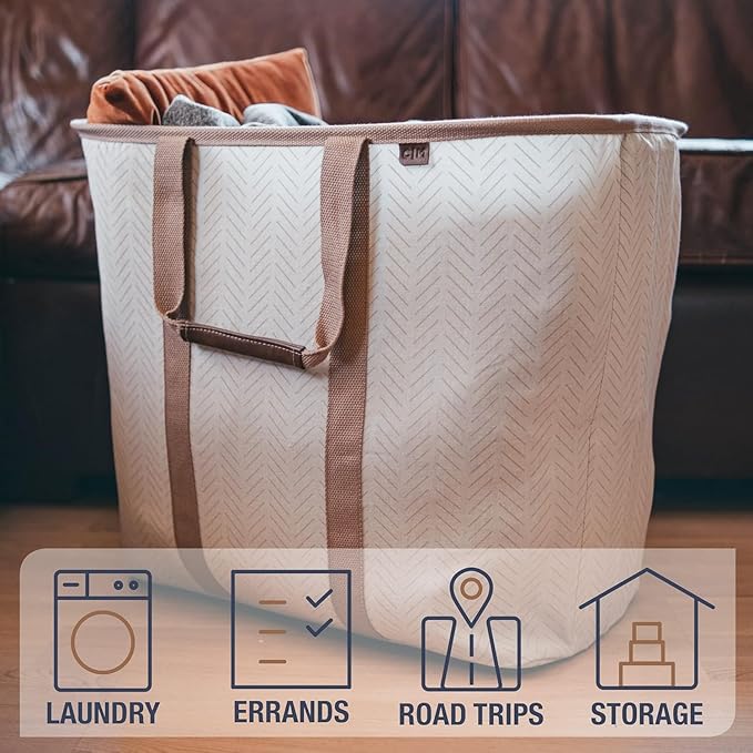 CleverMade Collapsible Laundry Caddy – Foldable Laundry Hamper & Tote, XXL 64L Pop-Up Laundry Basket with Handles, Space-Saving Laundry Organizer for Home, Dorm, Closet & Travel, 2 Pack - LUXE Mocha