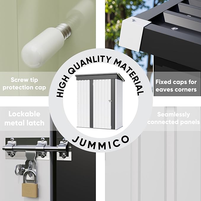 JUMMICO Metal Outdoor Storage Shed 5 x 3 FT Metal Shed with Lockable Door,Waterproof Garden Tool Shed Storage House for Backyard Patio Lawn,White