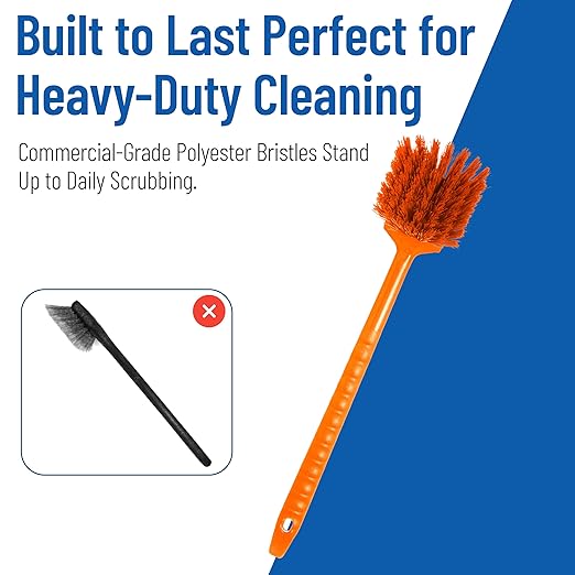 SPARTA 40501EC24 Plastic Large Scrub Brush, Kitchen Brush, Utility Brush With Long Handle For Cleaning, 20 Inches, Orange, (Pack of 6)