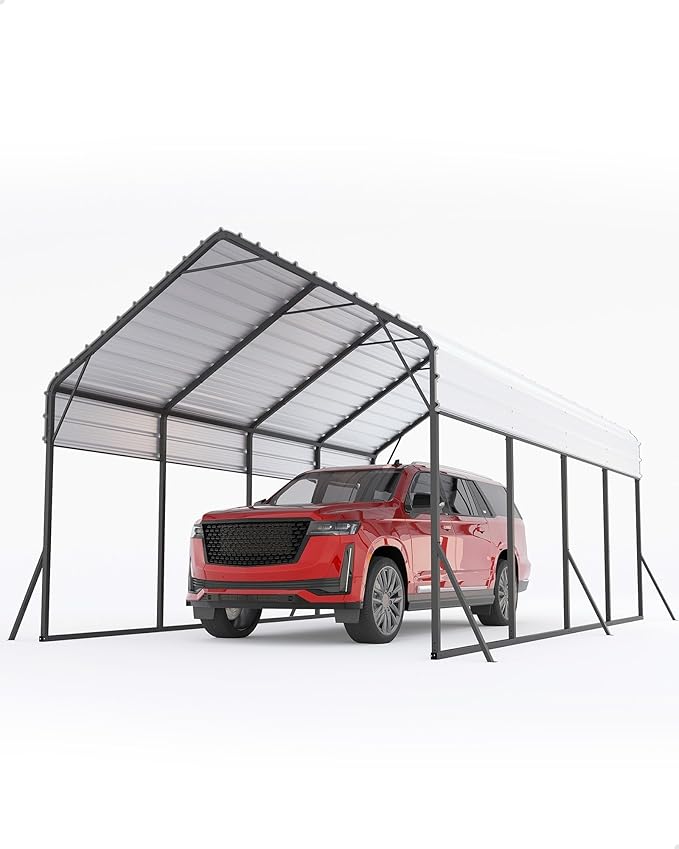 GarveeLife 13 ft x21 ft x11 ft Oversized Metal Carport, Steel Heavy Duty Carport for All-Weather, Permanent Shelter for Bass Boats, Pickup Trucks, and Tractors, N.W. 660 LBS