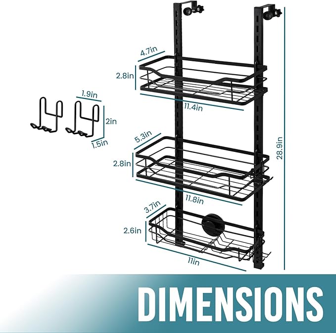 TAILI Hanging Shower Caddy Over The Door Adjustable Hanging Organizer Rack with Hooks, Sturdy Rust Proof Shower Organizer Shelf Basket Storage Rack, No Drilling