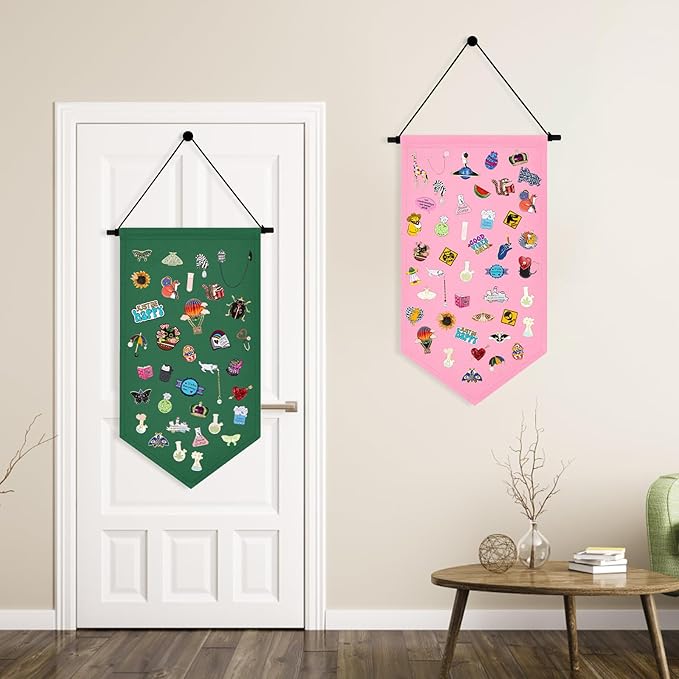 Winmany Wall Hanging Brooch Jewelry Storage Case Canvas Display Stand Enamel Pin Display Banner Holder Earrings Necklace Glitter Pin Collection Organizer (Green)