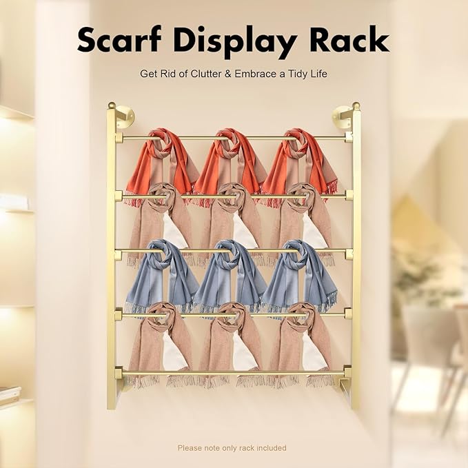 5 Tier Scarf Rack Wall Mounted Retail Display Ribbon Organizer Holder Tie Rack Towel Racks Pants Belt Racks for Home Clothing Retail Store
