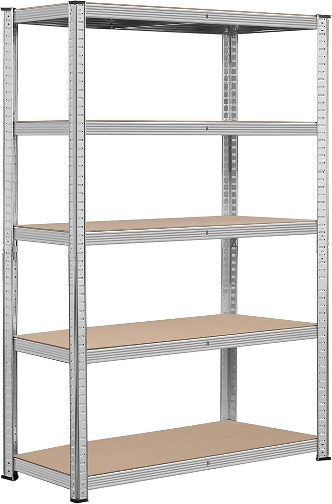 Topeakmart 5-Tier Utility Shelves, Metal Storage Shelves Unit Adjustable Garage Storage Racks Heavy Duty Shed Shelving- Silver, 35.5 x 16 x 71 Inch
