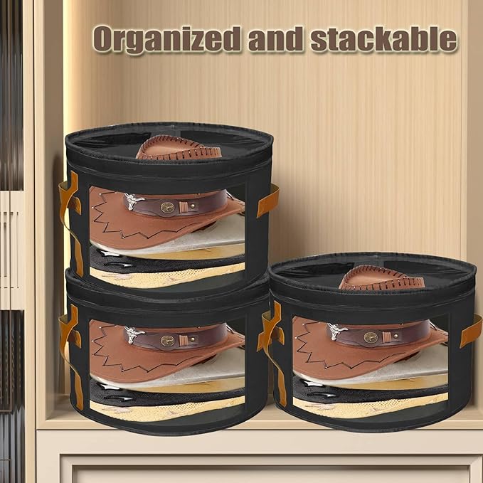 STARGAZ Oversized Clear Hat Storage Bag, Hat boxes for women storage, Cowboy hat storage, Hat accessories, hat organizer for closet, hat travel case with Handle, Holds Up to 10 Hats (Black 1 Pack)